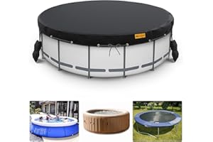HIGHTQURO 15Ft Round Pool Cover, Inground Pool Covers for Above Ground Pools, Swimming Pool Cover Protector with Tie-Down Ropes & 6 Sandbags Increase Stability, Waterproof Dustproof Pool Covers