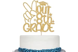 CALARJETA Out 8th Grade Cake Topper, 8th Grade Grad Cake Topper, Class of 2025 8th Graduation, Eighth Grade Graduation Party Decorations Gold Glitter