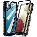 HATOSHI Samsung Galaxy A12 Case with Built in Screen Protector and 2 Pack Camera Lens Protector, [Military-Grade Shockproof] 