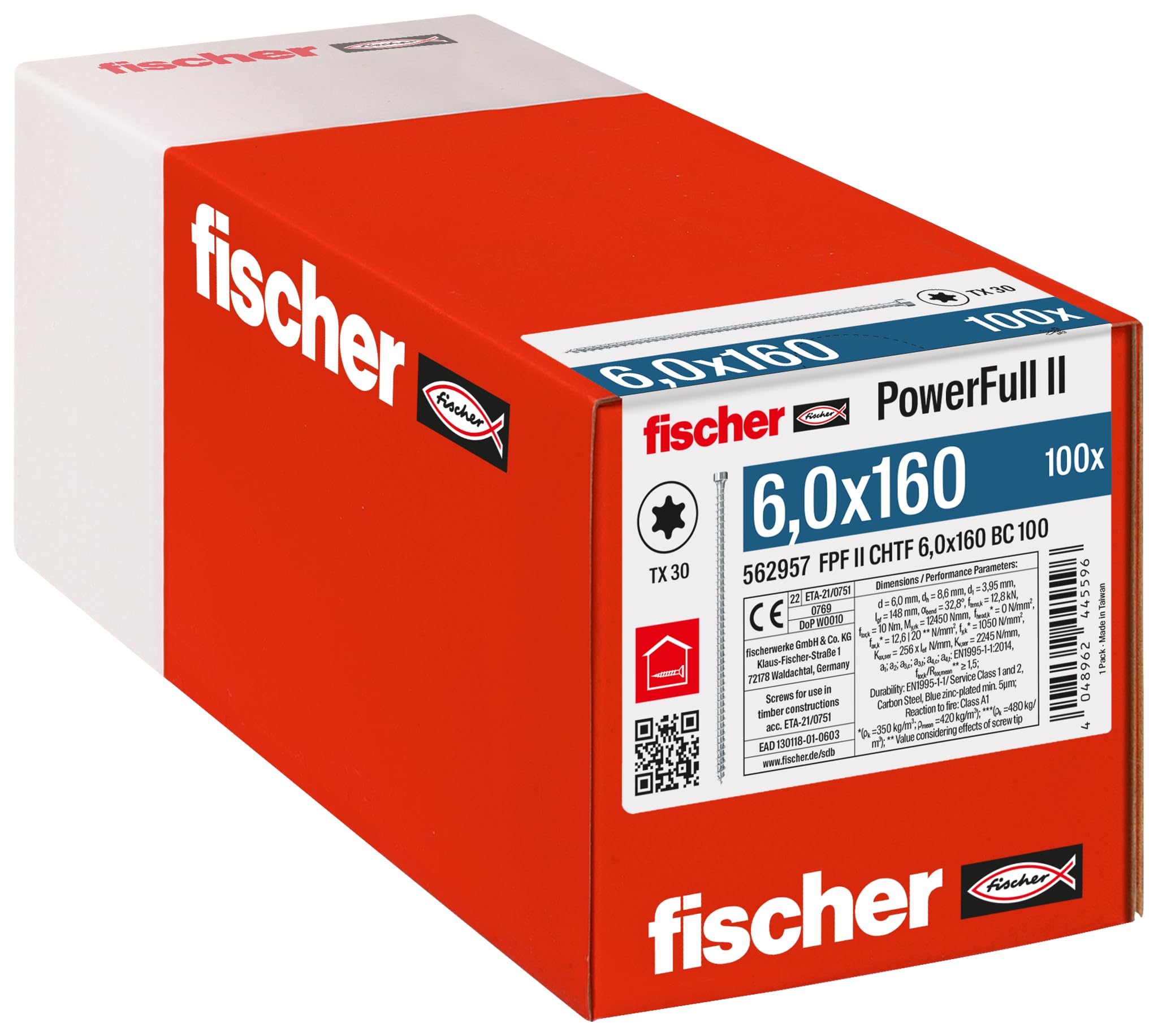 fischer PowerFull II 6.0 x 160 Premium Fully Threaded Screw (Pack of 100) with Innovative Tip Geometry, Steel Screw for Load-Bearing Wood Structures with Cylinder Head, Reduces Splitting Risk — image 1