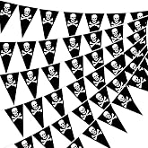 Tatuo 99 ft 90 Pcs Halloween Pirate Banner Pennant, Skull Pirate Flag Decor | Pirate Decor Jolly Roger Ship Triangle Pennant Bunting Decor for School Holiday Celebration Indoor Outdoor Supplies Decor