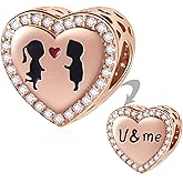 Rose Gold in Love Charms fit Pandora Valentines Day Bracelet, 925 Sterling Silver 'U and Me' I Love You Heart Beads for Couple/Christmas