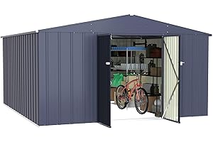 MUPATER 10 x 10 FT Outdoor Metal Storage Shed, Galvanized Tool shed Storage House with Slooping Roof and Lockable Door, Outdoor Storage Clearance to Store Patio Furniture for Garden and Backyard, Grey