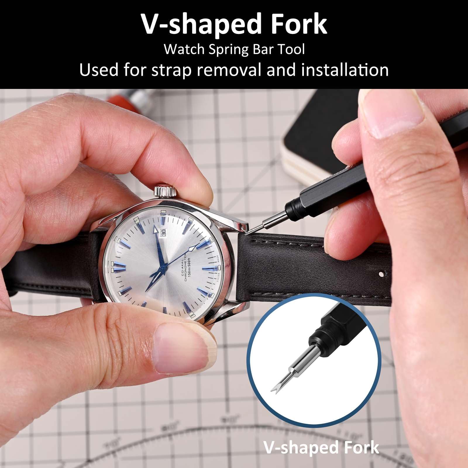 WOCCI Premium Repair Tool Kit for Remove Install Watch Bands Spring Bars Pins - Stainless Steel Tool with Caps, Replacement Fork and Cleaning Cloth