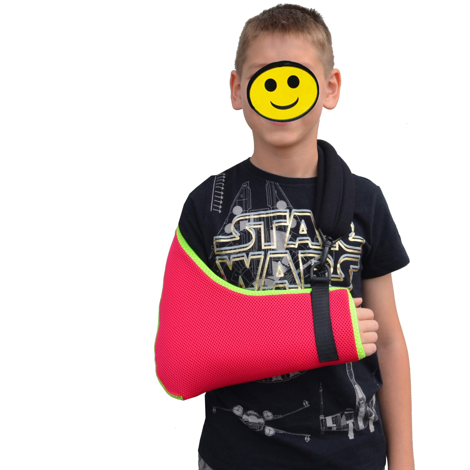 4DflexiSPORT Arm Sling Child, Easy to Fit, Cooling Fabric Technology, Includes Happy Healing Sticker. 6-7yr Rasp/Lime Trim