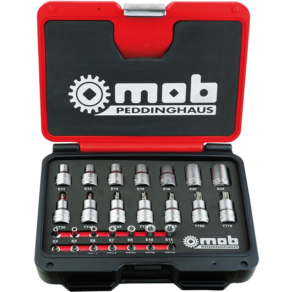 Peddinghaus 9028000000 Tamper-Torx Socket Set, Silver/Black, 1/4-1/2-Inch, Set of 28 Piece