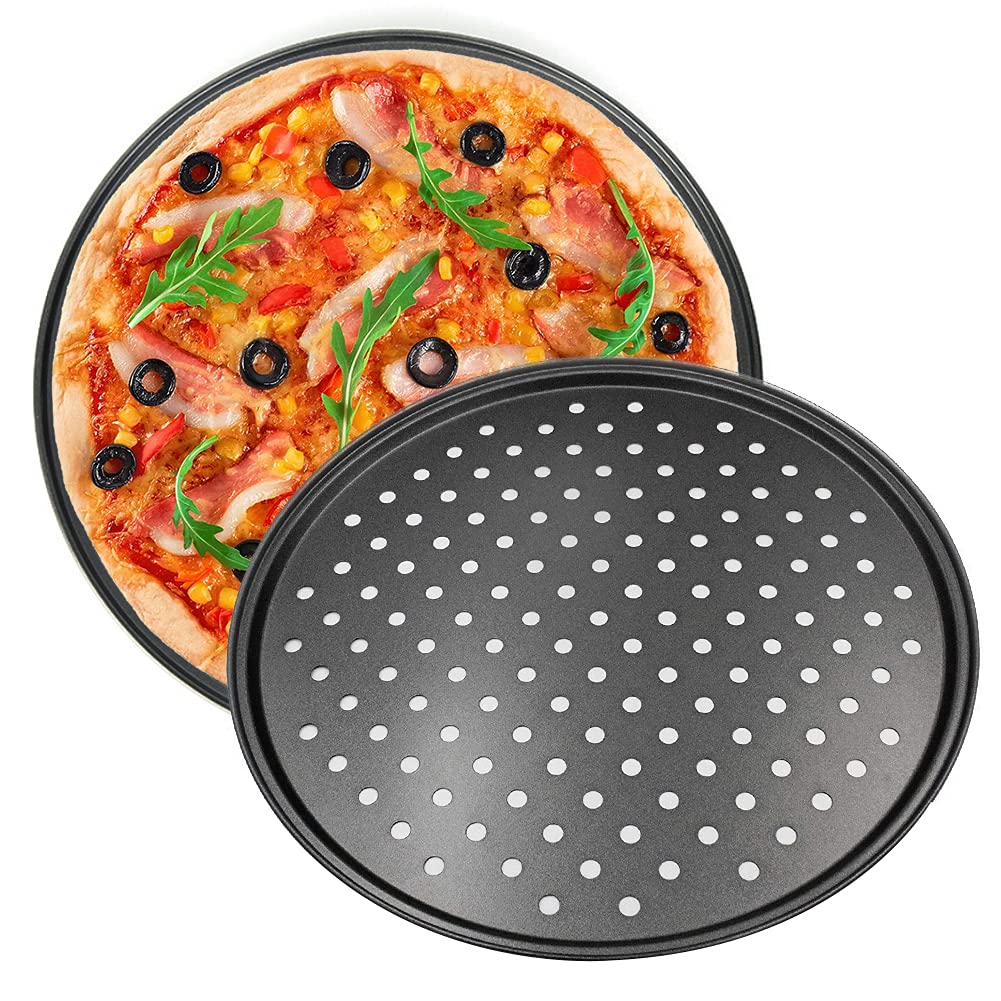 Pizza Tray, NALCY Non-Stick Pizza Baking Tray, Carbon Steel Pancake Baking Utensils, Perforated Pizza Trays for Oven, Kitchen Baking Tools, Crusty Bake Pizza Crisper Tray 10 Inch