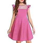 Arshiner Girls Dress Summer Ruffle Sleeve Mesh A Line Casual Party Dresses with Pockets