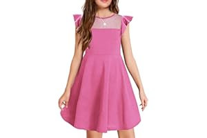 Arshiner Girls Dress Summer Ruffle Sleeve Mesh A Line Casual Party Dresses with Pockets 6-13 Years