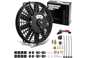 DNA MOTORING 9Inch Electric Radiator Cooling Fan Thermostat Wiring Switch Relay Kit, Universal High Performance Slim Fan Push Pull Electric Radiator with Mount Kit, RAF-9+SW-KIT