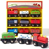 WoodenEdu Wooden Train Sets for Toddlers, 9 Pcs Magnetic Train Toy | Fits Brio, Thomas, Melissa and Doug,Birthday Gift for Kids Boys Girls 3 4 5 Years Old
