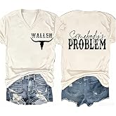 JBF Cloth Somebody's Problem Country Music Western Tee | Women Somebody's Problem Skull Bull Graphic Vintage V Neck Western Cowboy Cowgirl Tee Top