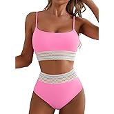 Herseas Women's High Waisted Bikini Sets 2 Piece Tummy Control Swimsuits Full Coverage Bathing Suit Summer Beach Swim Wear
