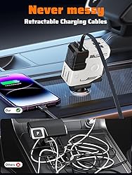 Retractable Car Charger with Retractable Cables