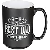 Christian Art Gifts Large Ceramic Coffee & Tea Mug for Dads & Fathers: World's Best Dad Strength & Courage Inspirational Bible Verse, Non-Toxic Lead-free, Microwave/Dishwasher Safe, Black/White, 14oz.