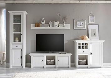 Dreams4home Wohnwand Tinnum Ii Set Vitrine Tv Lowboard Kommode Wandregal Medienwand Phono Mobel Modern Landhaus Aufbewahrung Wohnzimmer Wohnwand Anbauwand B H T 344 320 X 207 X 17 45 Cm Pinie Weiss Nb Beleuchtung Ohne Beleuchtung