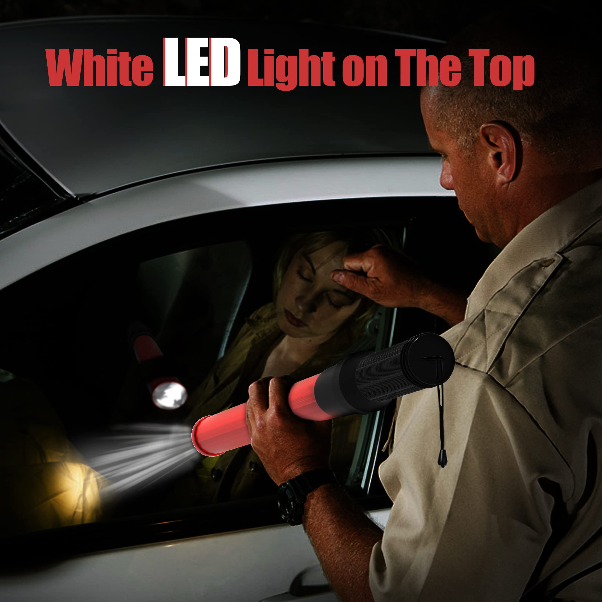 E-riding 4 Pieces 21 Inch Signal Traffic Wand, Traffic Control Wand With White Led On Top Safety Traffic Baton Light For Parking Guides Outdoor Camping - View #3