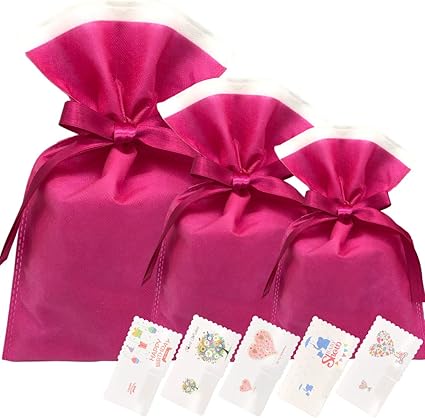 Amazon Urban Field プレゼント ラッピング 袋 メッセージカード ギフト ラッピング袋 セット 不織布 巾着バッグ グリーティングカード ピンク ギフトバッグ 袋 文房具 オフィス用品