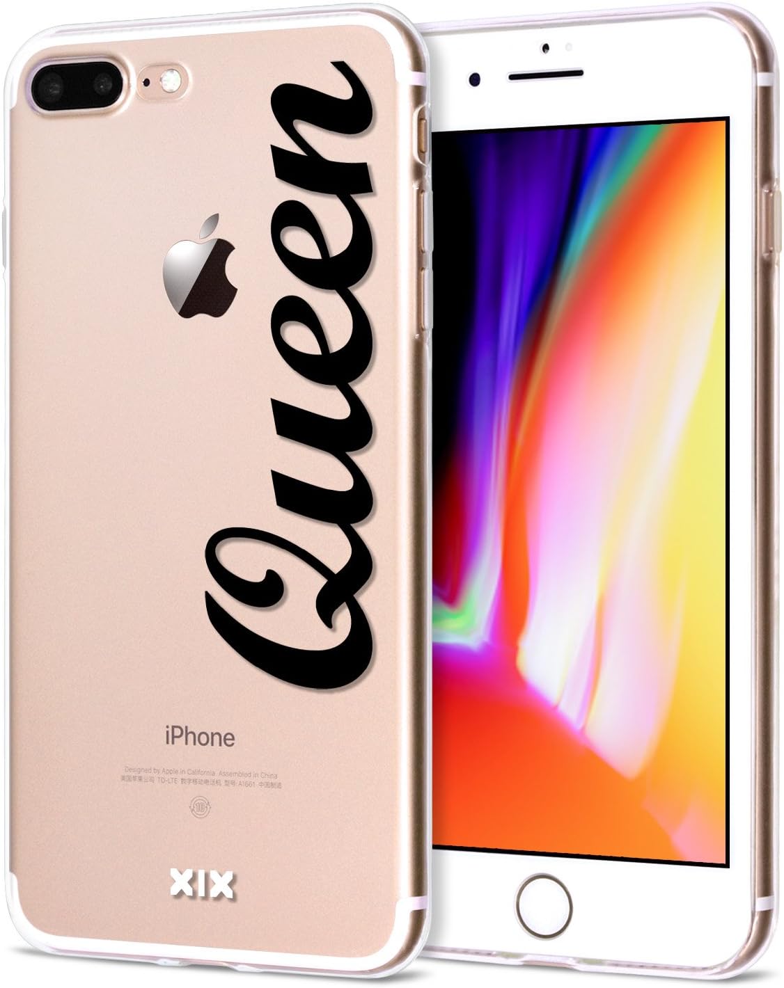 iPhone 7 Plus Case Queen Slim Fit Black Shockproof Bumper Cell Phone Accessories Queen & King Design Thin Soft TPU Protective Cover for Women Apple iPhone 8 Plus Cases Luxury for Girls