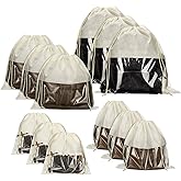 Shappy 12 Pcs Dustproof Drawstring Bags Purse Dust Storage Bags for Handbags Covers Non Woven Fabric Cloth Pouch String Packing Organizer Shoe Pouch(Assorted Sizes,Beige)