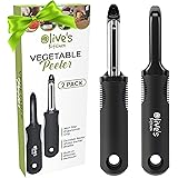 Olive's Kitchen Vegetable Peeler Set – Ergonomic Grip Peelers for Kitchen w/Razor-Sharp Swivel Blades - Stainless Steel Fruit