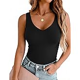 Zeagoo Women's Double Lined V Neck Tank Tops Summer Slim Fit Basic Sleeveless Shirts Cute Trendy Going Out Tops