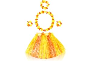 Fortuning's JDS Girl's Hawaiian Hula Grass Skirt for Party Outfits Kids Flowers Costume for Luau Tropical Beach Party Decor