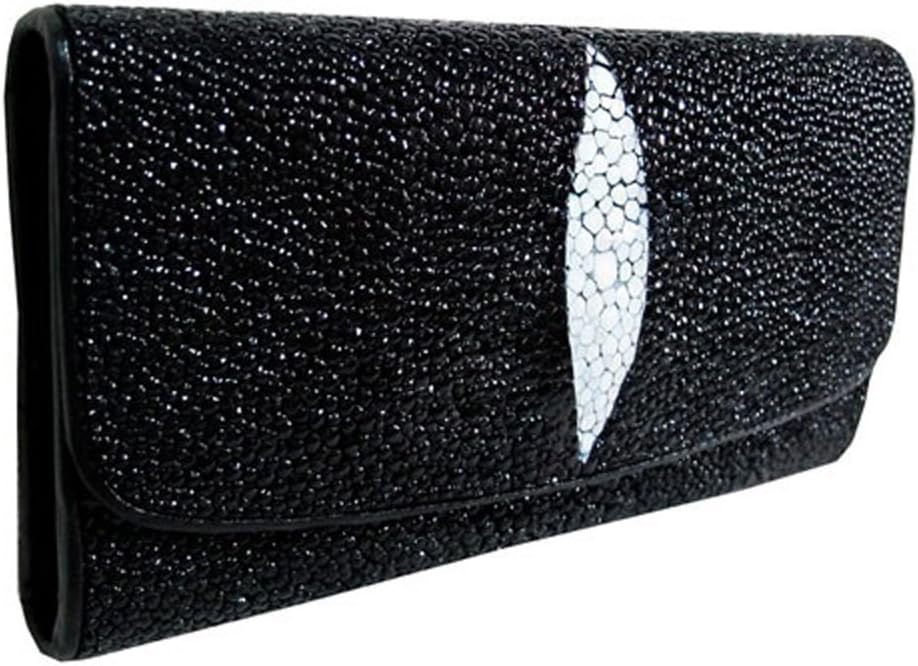 Stingray Leather Deluxe Tri-fold Wallet in Black