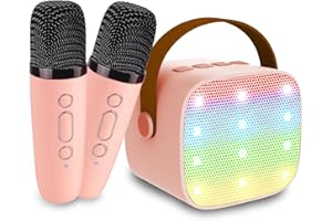 DARKANT Mini Karaoke Machine for Kids Age 4-12, Bluetooth Speaker with 2 Wireless Microphone & LED Lights, Christmas Birthday Gifts for Girls Boys Kids Adults