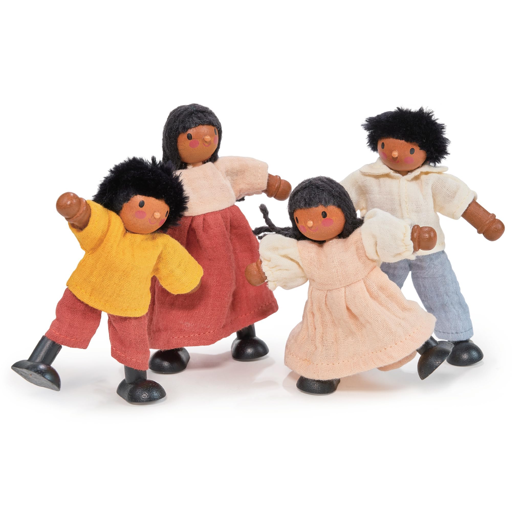Mentari Toys - The Berrybunch Doll Family - 4pc Detailed Wooden Doll with Flexible Arms and Legs for Dollhouse - Encourage Creative and Imaginative Play for Children - Age 3+