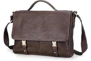 CataPurus Top Grain Litchi Leather 16.2" Laptop Briefcase Crossbody Handbag, Vintage Handmade & Adjustable Strap, Fits to Mac