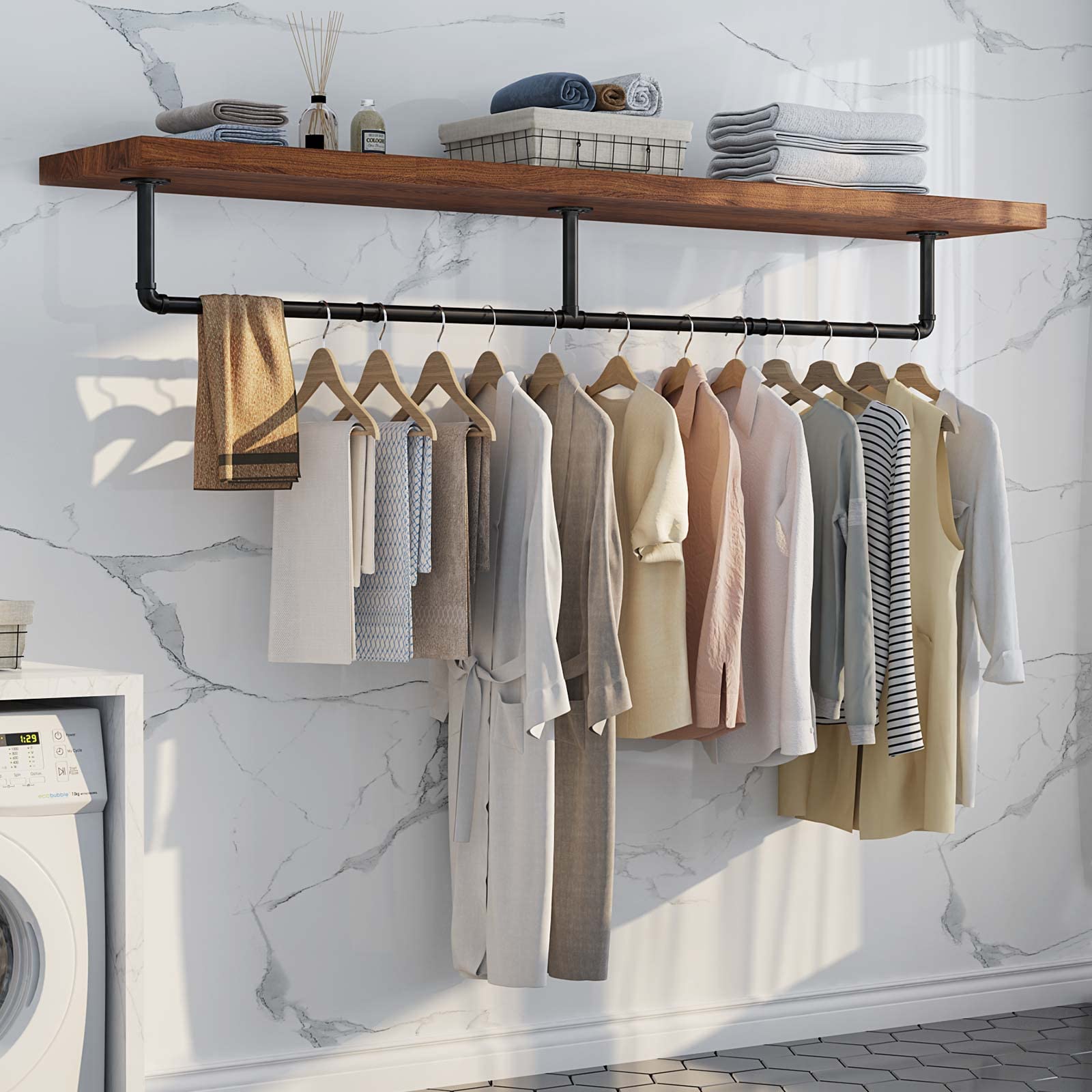 Mua GREENSTELL Wall Mounted Clothes Rack, 73.5in Industrial Pipe ...