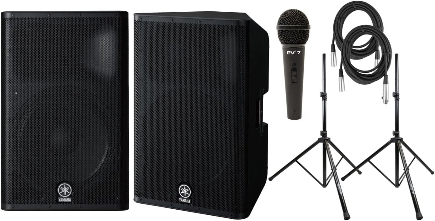 Pair of Yamaha DXR15 15 Inch Powered Speakers with Speaker