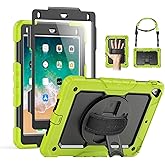 SEYMAC Case for iPad 6th/5th Generation 9.7 Inch, Full-Body Shockproof Heavy Duty Protective Case with Screen Protector, Rotating Stand/Hand/Shoulder Strap for iPad Air 2/ Pro 9.7, Green