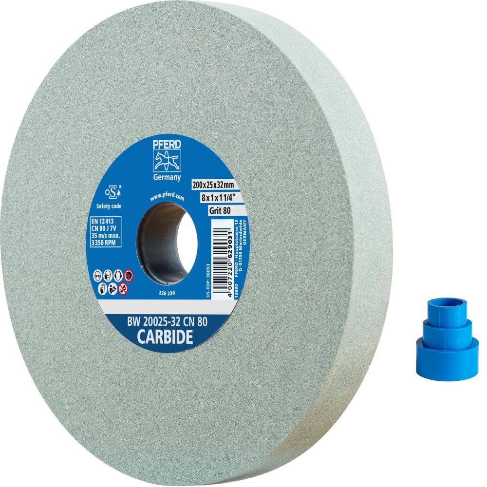 PFERD Carbide Grinding Disc, 200 x 25 x 32 mm, SiC 120, 39008443 - Soft, Aggressive Grinding Wheel for Hard Materials, e.g. Carbide, with reducing Sleeves (25/20/16 mm)