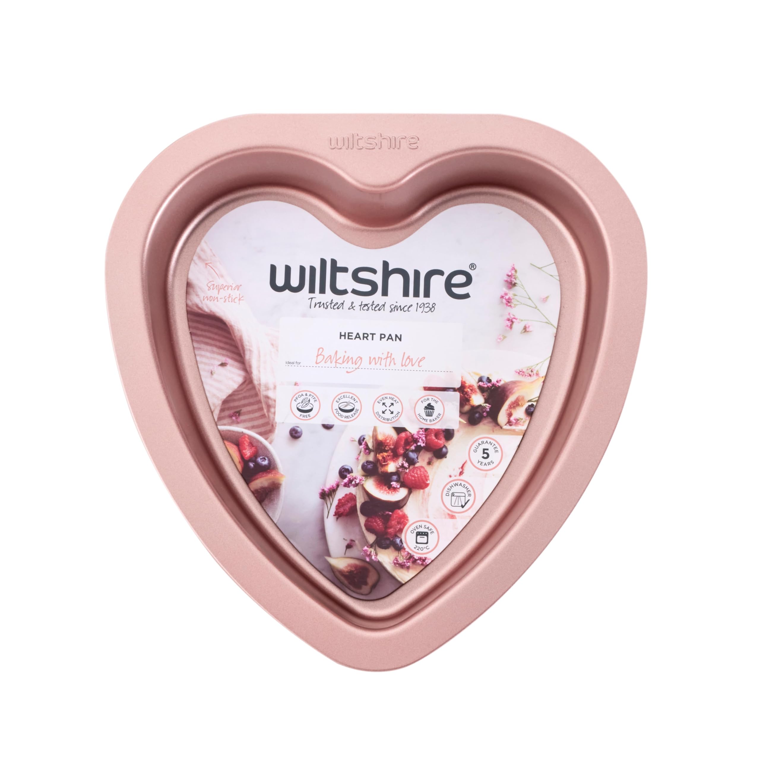 Wiltshire Rose Gold 19cm Heart Pan, PFOA PTFE Free, Robust Cake Pan, Non-Stick Coating, Coated Baking Pie Tin, Cake Mould, Sheet Steel Bakeware, 23x22.5x3.5cm — image 1