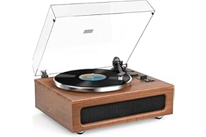 RETROLIFE Record Player All-in-One Vintage Turntable for Vinyl Records Built-in 4 Stereo Speakers High Fidelity Audio AT-3600L Phono Belt Drive Vinyl Player BT Wireless Pariing Aux-in RCA Auto Stop Walunt Brown