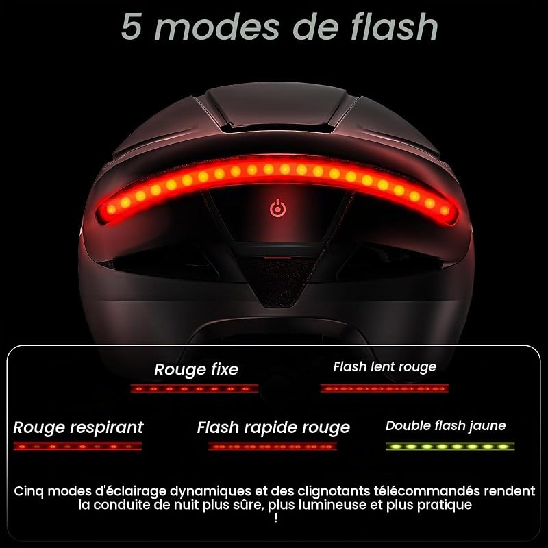 Casque Vélo Route Homme avec Clignotants Feu Arrière, Noir