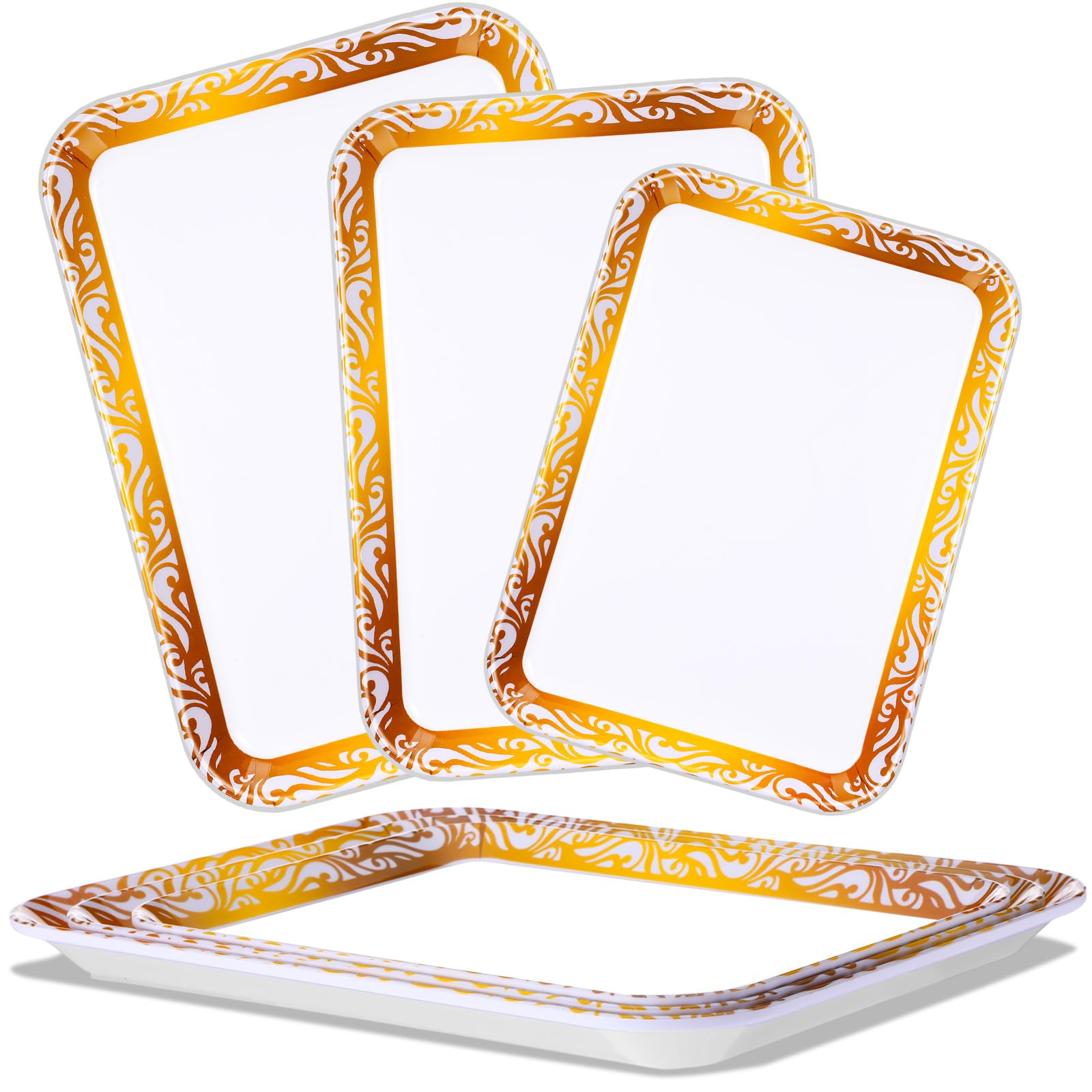 Photo 1 of Tiangrid Set of 6 Plastic Serving Tray with Gold Rim Serving Platters for Party 15/13. 5/12 Inch Large White and Gold Rectangular Trays for Entertaining Party, Parties, Desserts, Fruit, Cookies