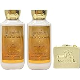 Bath & Body Works Gingham Heart Of Gold 2 Pack Body Lotion Bundle with a Wild Jasmine Bar Soap - Full Size