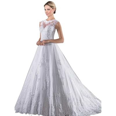 CJMY Womens Bridal Gown 2019 High Neck Empire Sweep Train Princess Button Back Princess Wedding Dress for Bride