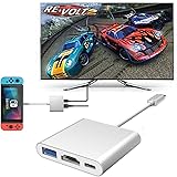 HDMI Type C Adapter for Nintendo Switch, J-DEAL 3-in-1 USB + Type-C + HDMI Converter Cable for Nintendo Switch Portable Mini Multiport Switch Compatible with Samsung S8 MacBook