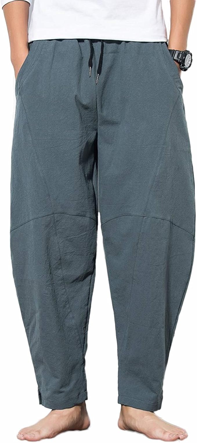 Leinenhose Herren Harem Style - Lockere Freizeithose Mit Kordelzug Baumwolle