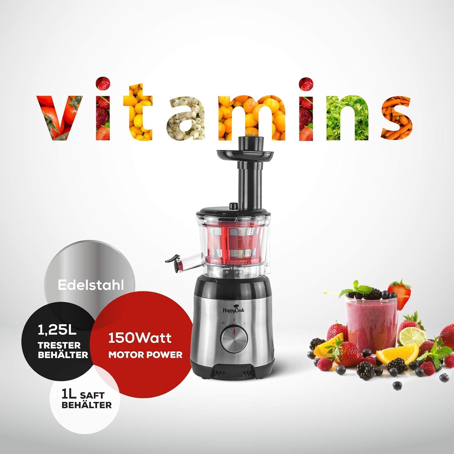 Exprimidor de masticar Slow Juicer, Happycook exprimidor de ...