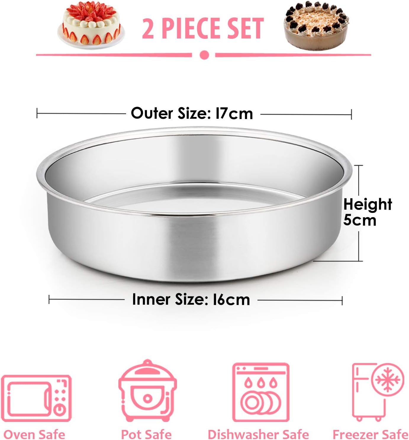 Homikit 6 Inch Cake Tin Set of 2, Stainless Steel Round Cake Pans for Baking Layer Cakes Bread and Pie - Image 3
