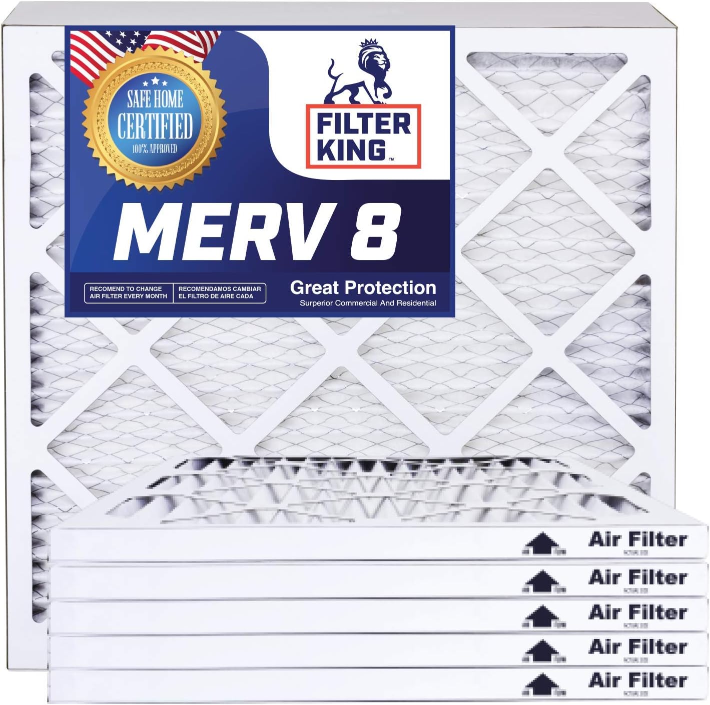 Filter King 19.5x19.5x1 Air Filters 2 Pack MERV 8 HVAC