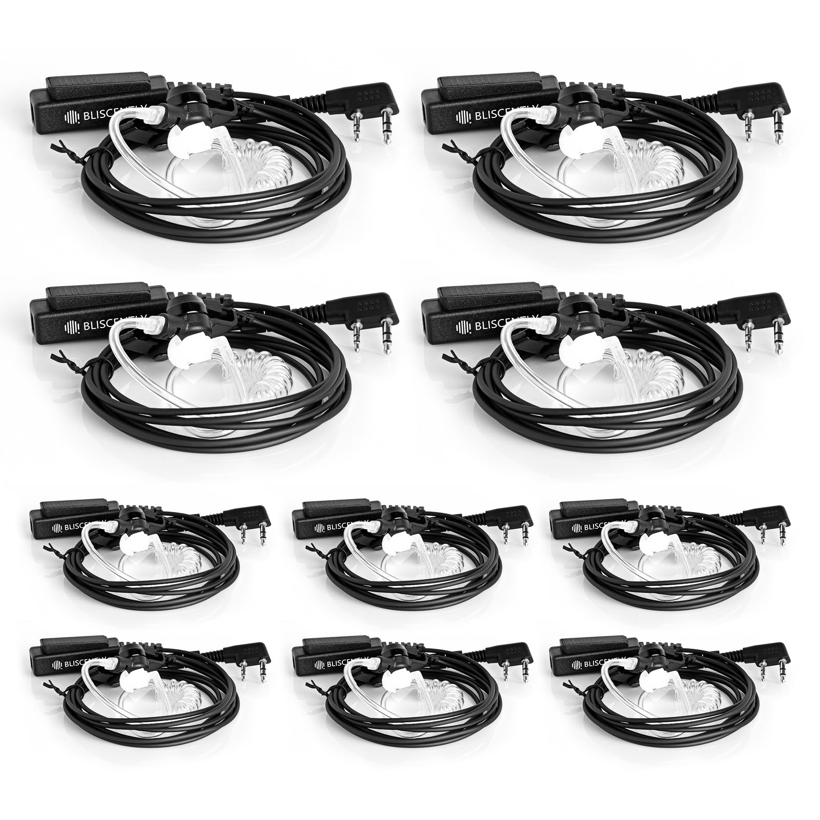 BLISCENTLY Set of 10 Covert Tube Walkie Talkie Earpiece Compatible with Kenwood KPG and TH, Retevis, BaoFen, WOUXUN, PUXING and WEIERWEI Walkie Talkie Big PTT Mic 2Wire 2Pin Earpiece Kit,Black