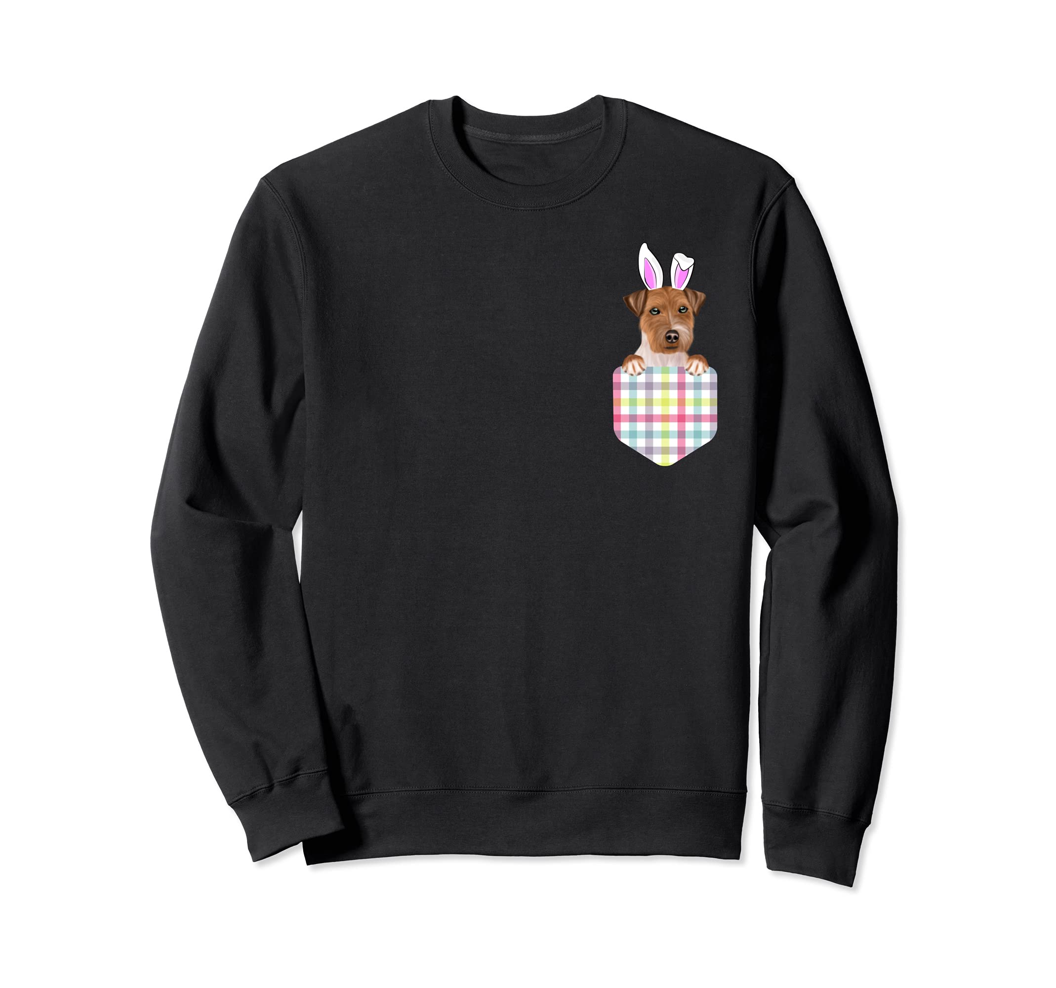 Easter Plaid Russell Terrier Bunny Dog In Pocket Sweatshirt