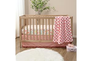 The Peanutshell Baby Crib Bedding Set for Girls - 3 Pieces - Newborn, Infant & Toddler Bed - Pink Baby Blanket Set with Fitted Crib Sheet, Dust Ruffle - Wildflower Boho Floral Girl Nursery Décor