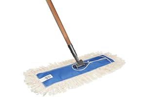 Nine Forty 24" Premium Cotton Dust Mop Kit - Heavy Duty Mop Head with Wood Handle for Industrial, Commercial, and Residential Cleaning - Dry Floor Duster for Hardwood Surfaces - White